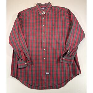 Ralph Lauren Yarmouth Dress Shirt Mens 17 34 Red Green Plaid Pony Logo
